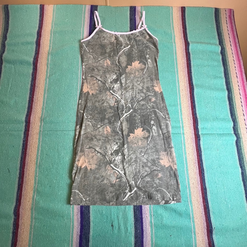 Fadedrose Cami Mini Dress Womens Medium Green Pink Camo Lace Trim Bows Bodycon